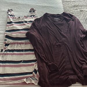 Torrid Striped Pajama Set with Cardigan - Pink, Blue, Brown